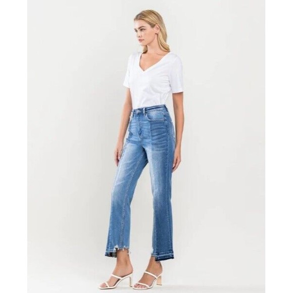 FLYING MONKEY Super High Rise Cropped Contrast Panel Straight Jeans 29-30-31 - Picture 5 of 6